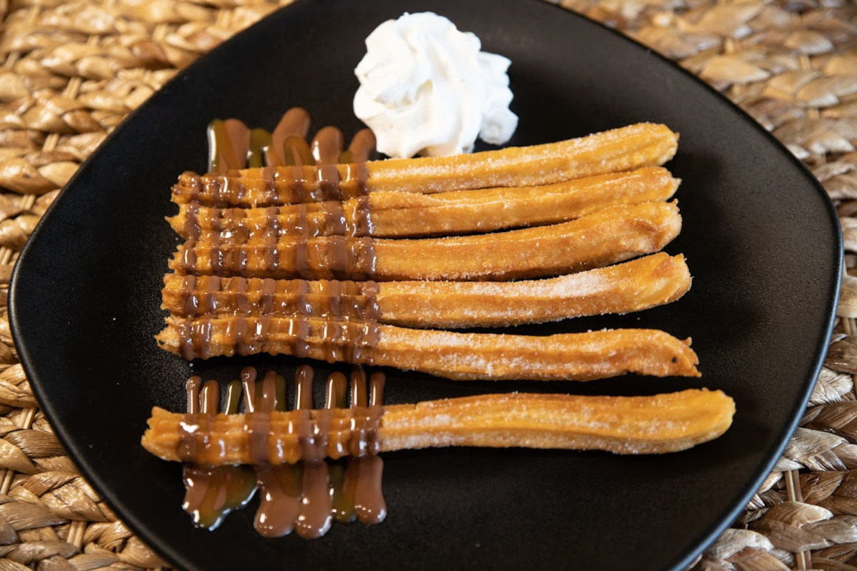 Dessert with chocolate and white cream