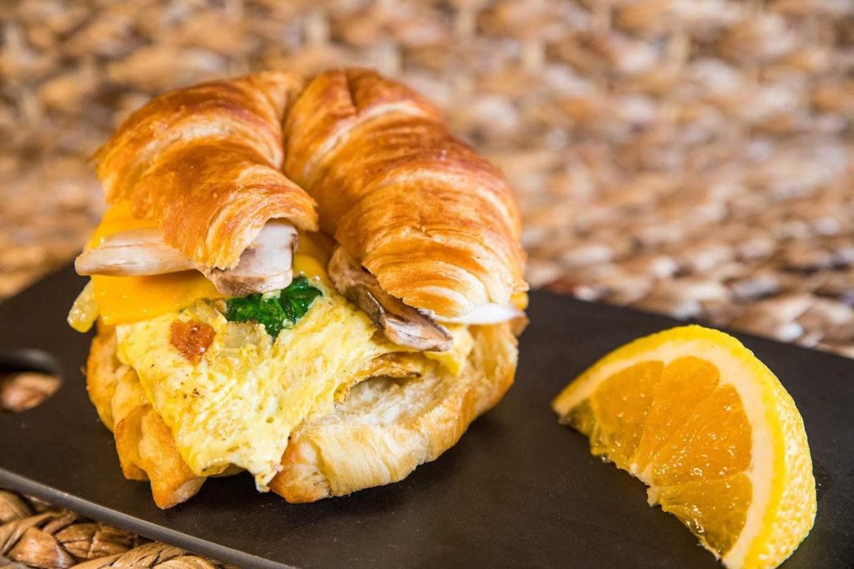 Pastry stuffed with eggs, bacon and cheese